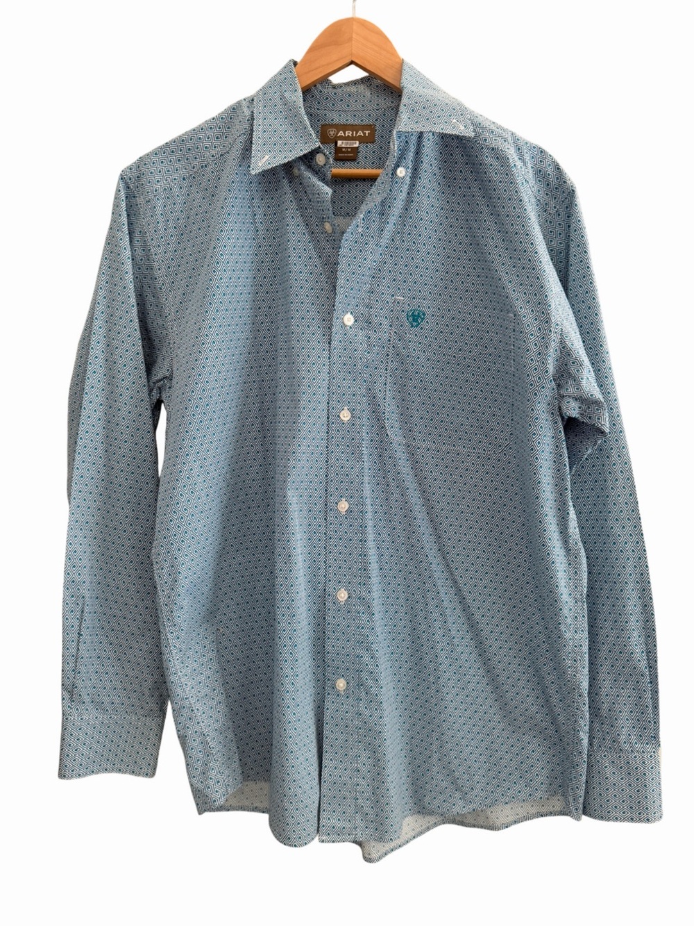 Ariat Blue Geometric Print Long Sleeve Button Down Shirt Men’s Medium
